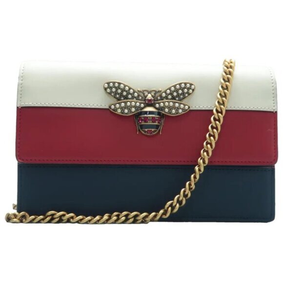 GUCCI Queen Margaret White&Red&Blue Leather Shoulder Bag 818-061425 - Picture 1 of 12